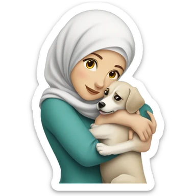 pretty white skin woman with hijab hugging a dog sticker