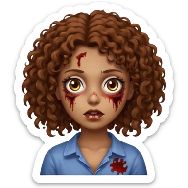 Una chica zombie con cabello rizado café y ojos cafés con un lunar debajo de el ojo izquierdo  sticker