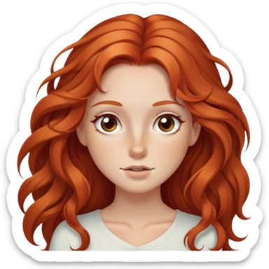 Brown eyed, red head girl with freckles, long flowy hair  sticker