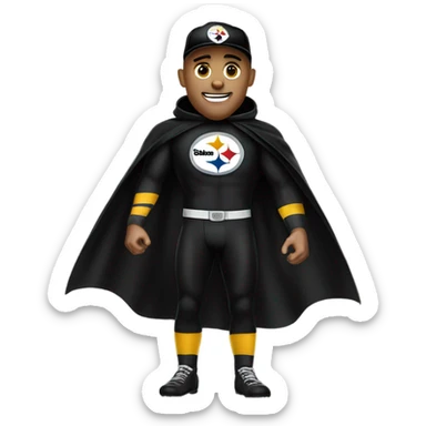 Jack Hamm Pittsburgh Steelers player in helmet and uniform with black cape. sticker