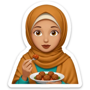 woman wearing a pashmina hijab eating meatballs sticker