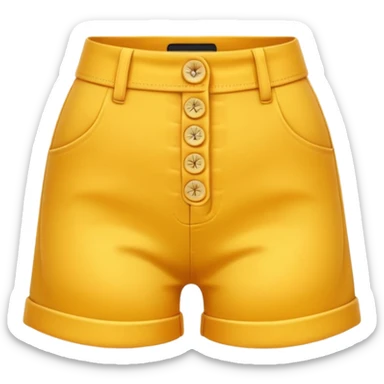 A 3D cartoon Golden yellow high-waist shorts with visible seams and buttons, soft shading, isolated plain background, Memoji-style. sticker