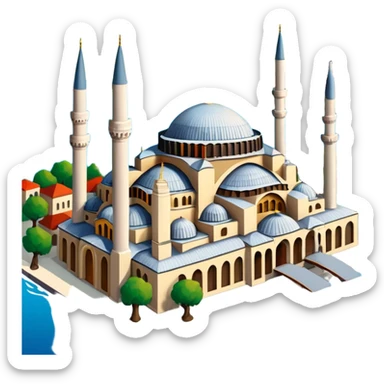 Isometric illustration of Istanbul, featuring Hagia Sophia and Istanbul bridge paint photorealistic style sticker