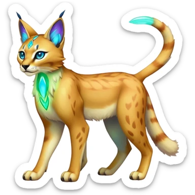 An iridescent transparent luminescent colorful lynx-caracal-serval-fakemon-Digimon-creature-hybrid sticker
