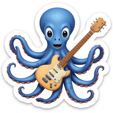 happy octopus with multiple arms playing guitar sticker