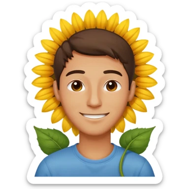Man smelling sunflower with gentle smile sticker