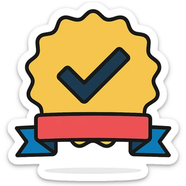 vector icon of a guarantee seal with gold and colorful elements, elegant and minimalist flat design, isolated on white background, award badge style, 2D flat vector, trending icon look, soft shadows, no text, perfect for commercial use, icon style, variation 2 sticker