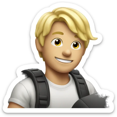 blonde boy smiling in car with smoke everywhere sticker