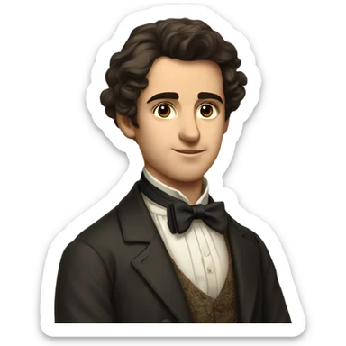 19th century brunette European young man with a bow tie sticker