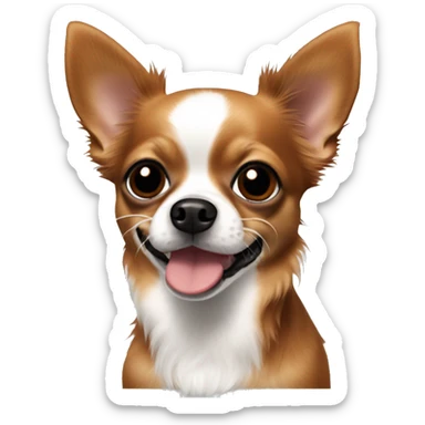brownish red long hair chihuahua with a black blob around nose and black nose and white patches sticker