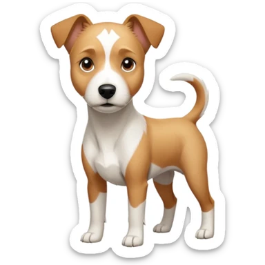 a full body facing front on of a buff white parson russell terrier looking dog the size of a kelpie with light brown long ears resting on its face and a light brown patch above one eye and a large snout. the rest of the dog is completely white.  sticker