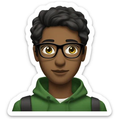 Black woman with medium brown skin and cute big gold wireframe glasses and just past the shoulder length straight flowy dark brown hair with a white guy with black hair and green eyes who looks like nev from catfish with big glasses sticker