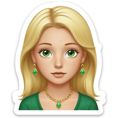 White girl with freckles blonde hair green eyes gold jelwery  sticker