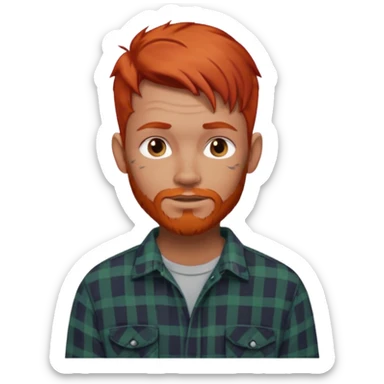 Hombre, pelirrojo,piel tatuado,camisa franela sticker