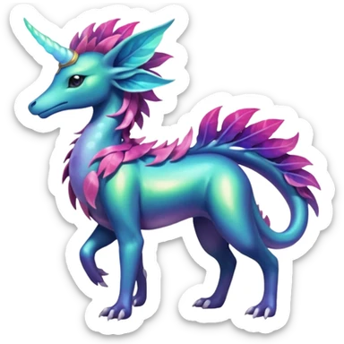 Shiny Exotic Tropical Iridescent Dusky Nightly Meganium-Amaura-Suicune-Fakémon-fusion-creature (full body) sticker