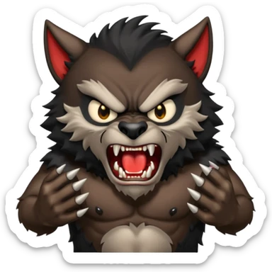 Create an emoji of Werewolf half bodied till waist sharp nails angry face black sticker