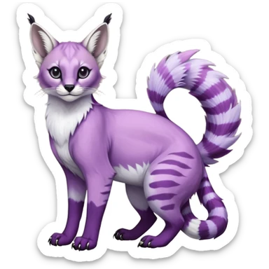 Colorful dark tropical pastel-lilac-lavender-violet pastel white glorious divine exotic cute cool beautiful shiny beautiful fantasy-caracal-civet-genet-sergal-vernid-Gryphon-Cacomistle-Trico-oncilla-animal-Fakémon-hybrid-fursona (full body) sticker