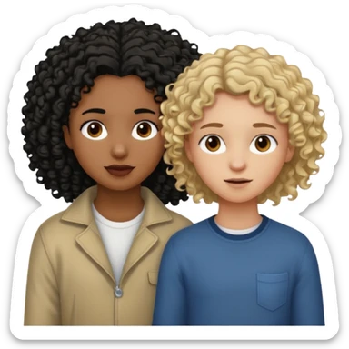 Black girl with curly black hair, and white boy with straight dirty blonde hair loving sticker