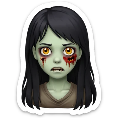 zombie girl with black long hair and side bangs sticker