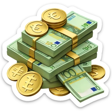 side view of a pile of euro coins and euro bank notes sticker