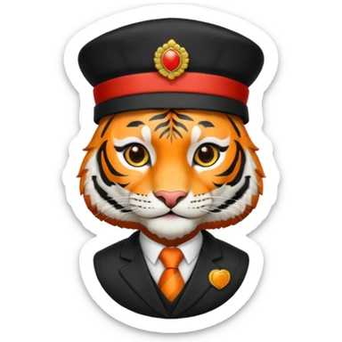black suited tiger with fes hat sticker