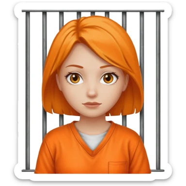prisoner woman in orange clothing in front of bars sticker