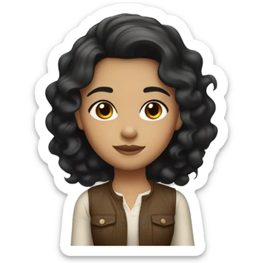 A girl with black wavy hair, small brown eyes, brown eyebrows, good outfit, and light skin sticker