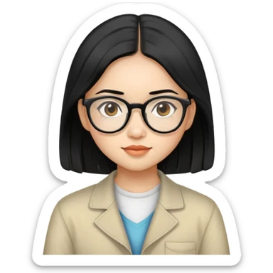 young Vietnamese girl with shoulder-length black hair and glasses sticker