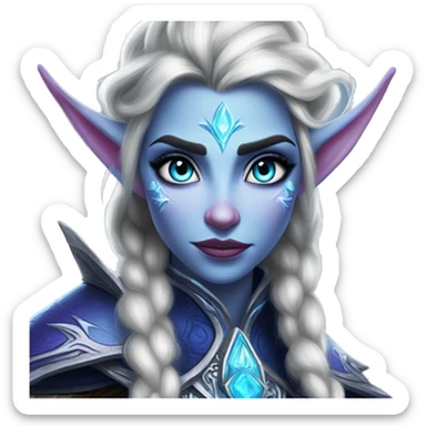 Night Elf Elsa in Warcraft style, oil paint, mysterious eyes, intricate lips, masterpiece portrait, beautiful, desirable, logical sticker