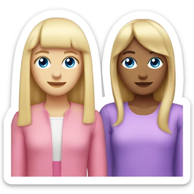 A white person with blonde hair that is straight down, he has bangs, and has two colored eyes, purple and blue, wears a ribbon, and wears pink clothes  sticker