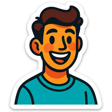 portrait of a happy young man, smiling, cheerful expression in vibrant toon style sticker
