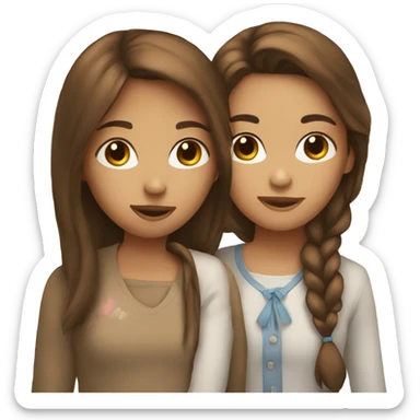 two girls with brown hair kissing sticker