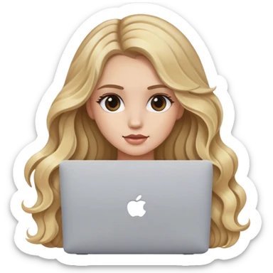 Chica blanca cabello largo con ondas balayage rubio con MacBook  sticker
