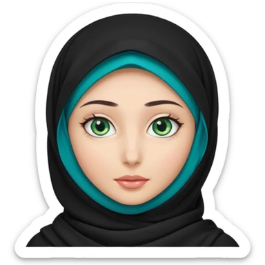 a girl wearing a black hijab and has green and blue eyes with another model of a hijab like a hijab but it's showing the neck sticker