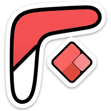 playful outlined icon of a red and white boomerang, Microsoft Power Pages logo subtly integrated, clean look sticker