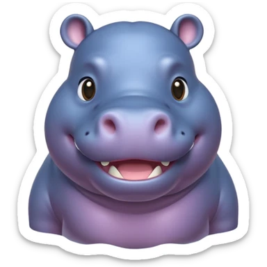 A 3D cartoon hippopotamus half-submerged in water, smiling gently, soft lighting, rounded body and glossy texture, cute Memoji-style look.Full body. sticker