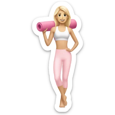 A blonde white Pilates girl in light pink clothes with fitness mat sticker