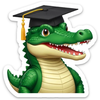 An 8-bit academic gator. The background is a solid white circle sticker