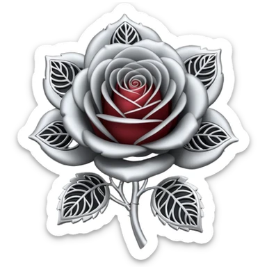 Black and silver filigree rose, 3D, extremely detailed design sticker