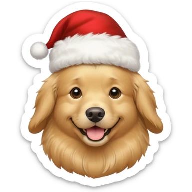 Golden retriever wearing a Christmas hat sticker