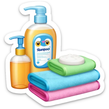 Soap, washcloth and kids shampoo sticker