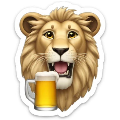 Lion drinking a beer sticker