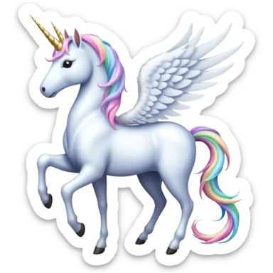 Cinematic Noble Unicorn with wings, slender with a flowing mane and tail and spiraled horn sticker