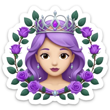 Purple rose with silver tiara and a purple emblem leaf wreath sticker