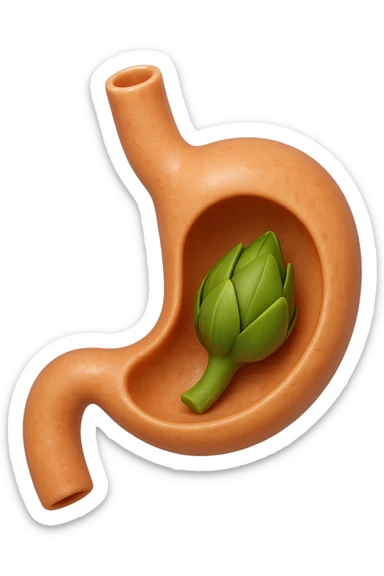 emoji stile iphone 3d di uno stomaco umano con una foglia di carciofo dentro, iperrealistico 4k sticker