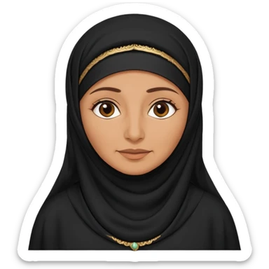 an old emirati women wearing traditional cloths covers her face with burg'a a;; the cloths and burqa'a are black no accessories UAE vibes sticker