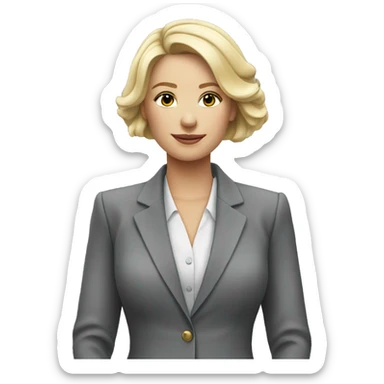 Blonde jewellery seller in a grey suit sticker