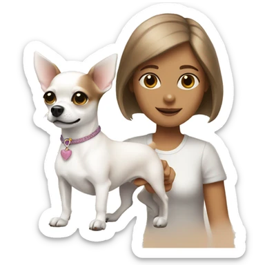 A white chihuahua dog and a girl with brown hair sticker