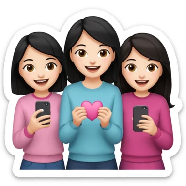 3 friends having fun, one with black hair, 2 with brown hair, girly style sticker