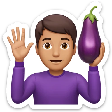 Guy emoji with hands up saying why with his eggplant hanging out sticker